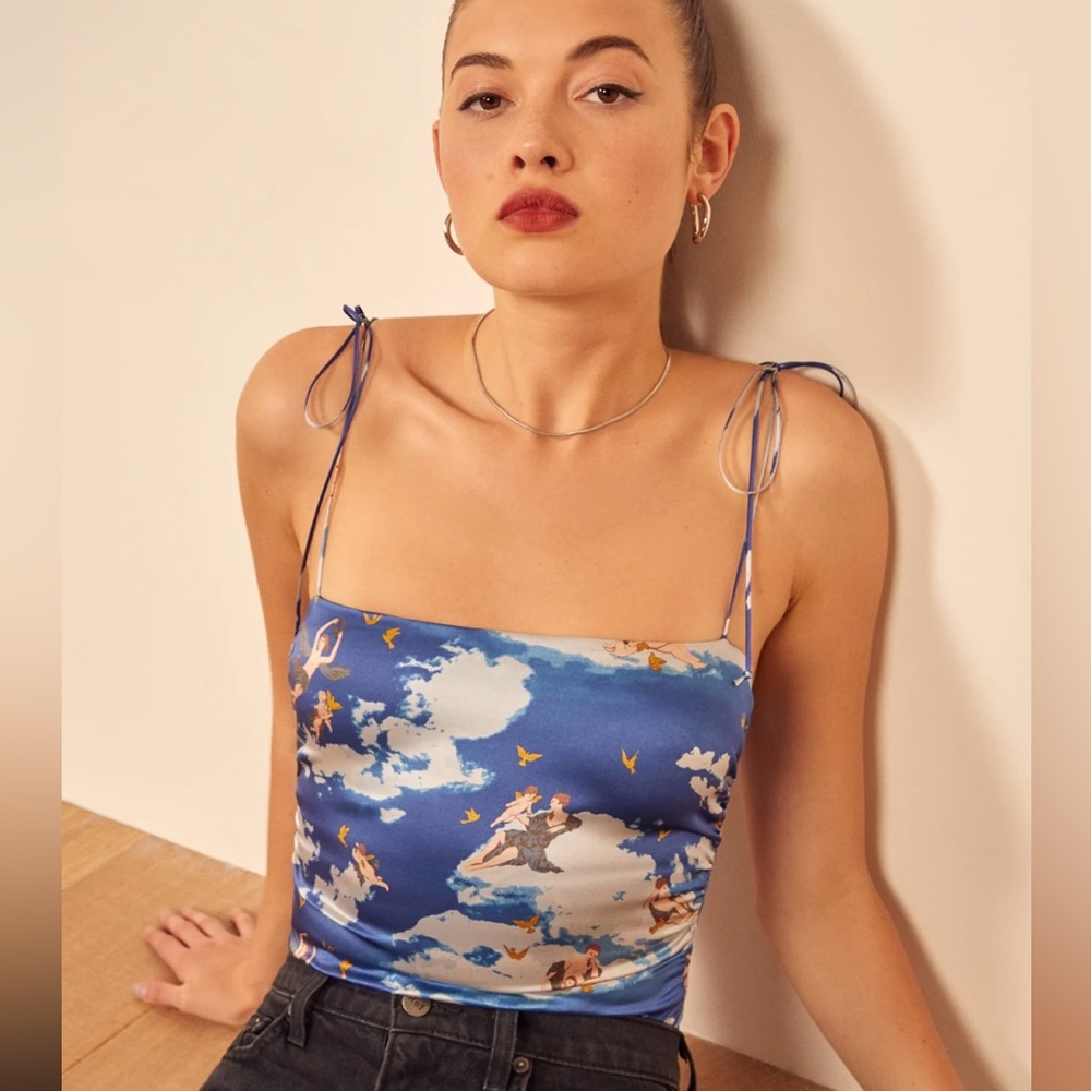 Reformation Lucrezia Angel Print Silk Top